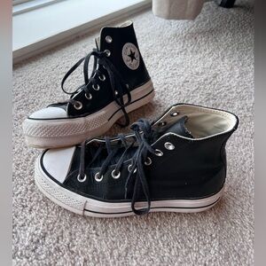 Black leather platform converse